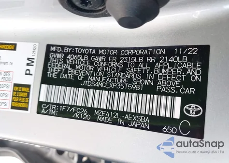 2023 Toyota Corolla Se from USA, damaged, VIN JTDS4MCEXP3515981